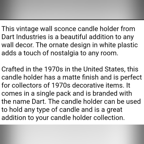 Vintage 70s white Dart Industries Ornate Plastic Wall Sconce Candle Holder Syroc - Picture 9 of 9